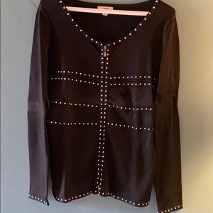 Cache black studded double zipper top sz M